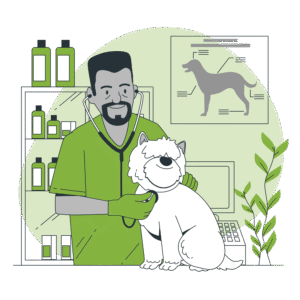 a cartoon of a man holding a dog